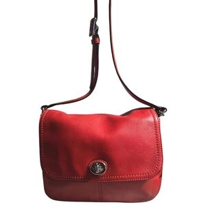 Coach Red Leather Shoulder Bag With Turn Lock
